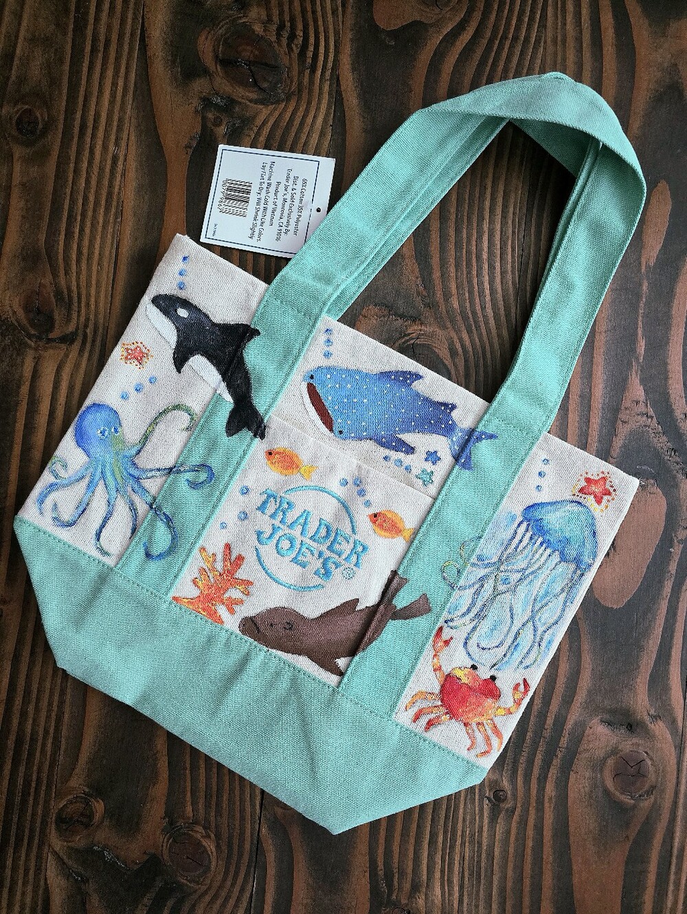 SOLD!!! DO NOT BUY!!! Trader Joe's Ocean Creature Canvas Mini Tote - Aqua Trim